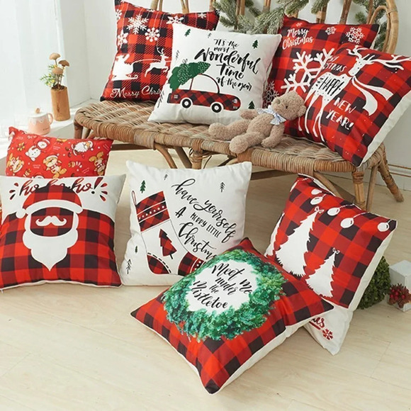 18x18 inch Christmas Decorations Tree  Reindeer Pillow Cushion Covers for Couch - Picture 4 of 9